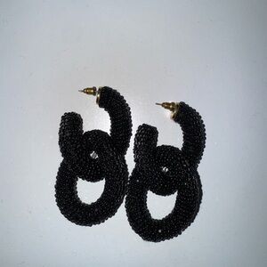 Oscar de la Renta Black Beaded Loop Earrings